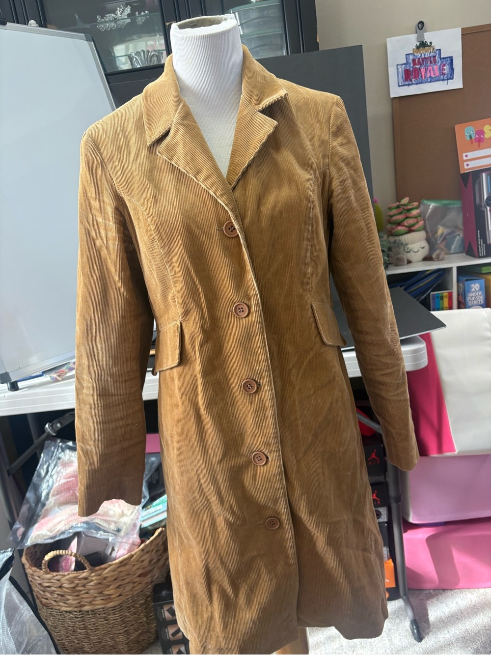 CoffeeShop Corduroy Trench Coat in Camel Brown